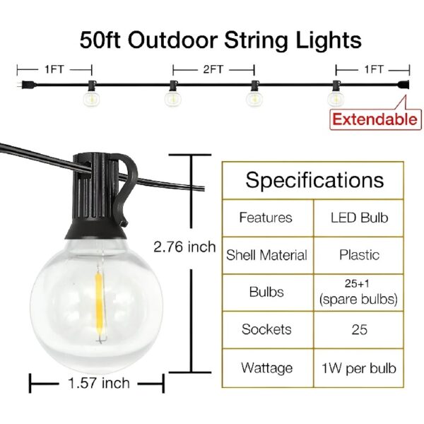 DAYBETTER Outdoor String Lights,100ft,with 50 G40 Edison Vintage Bulbs,Waterproof for Patio Garden Gazebo Bistro Cafe Backyard