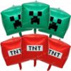 2/4/6Pcs 4D Miner Crafting Balloon 22 Inch Pixel Game Balloons Set For Kids Baby Shower Boys Birthday Party Decoration Supplies