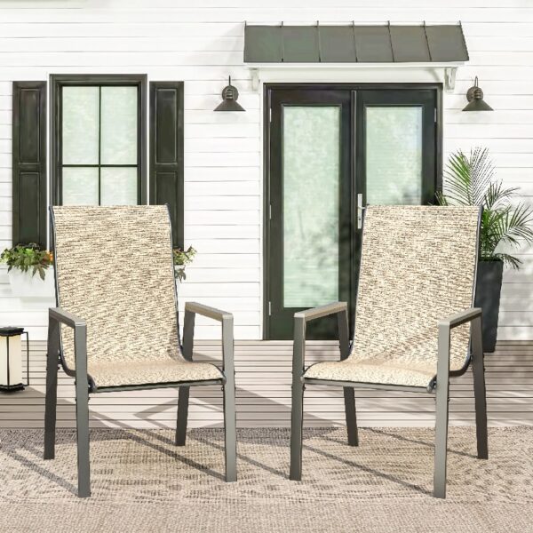 Outdoor Patio Dining Chairs Set of 2,Breathable Seat Fabric and Alloy Steel Frame for Backyard Porch Garden Sunroom , Dark Gray