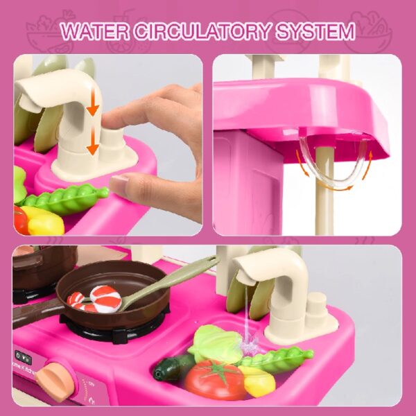 Play Kitchen Set for Kids, 2.1FT Tall Toy Play Kitchen w/ Realistic Lights Sounds Simulation Spray for Toddlers Girls Boys Gift 42Pcs - Small (Orange Red 18x8.6x24.8in)