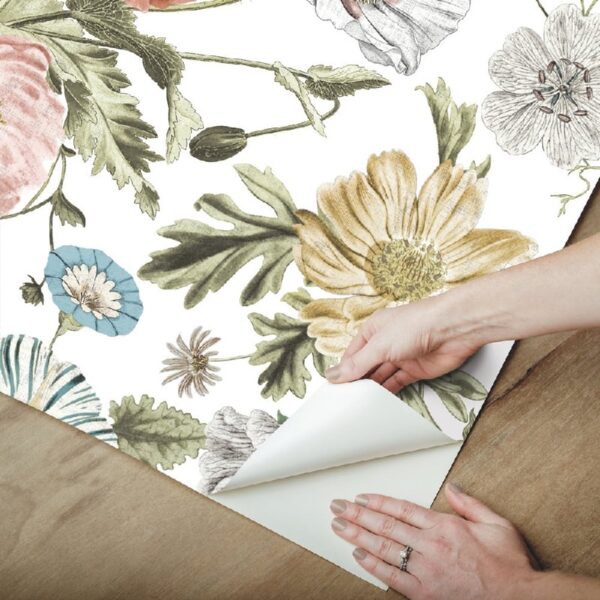 RoomMates Vintage Poppy Peel & Stick Wallpaper, 20.5 in x 18 ft, 30.75 Sq. ft