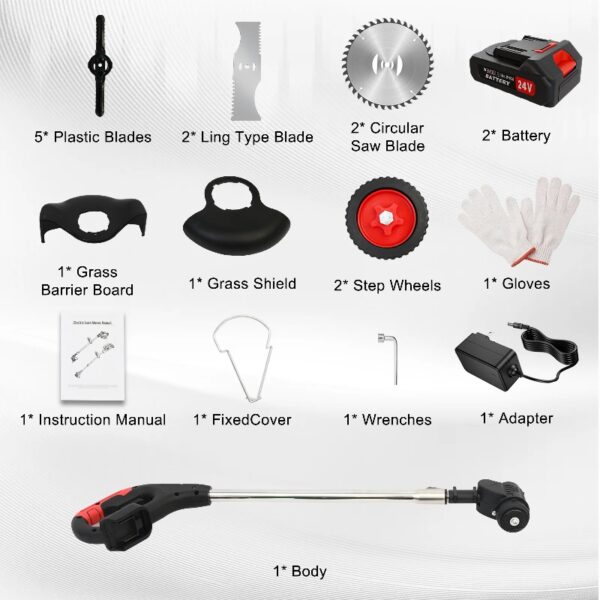 24V Black Electric Weed Eater Lawn Edger Cordless Grass String Trimmer Cutter + 2 Batteries & 3 Types Blades
