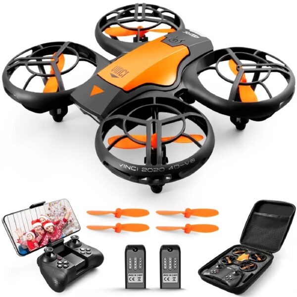 V8c Drone with 720P HD Camera for Adults and Children FPV Real-Time Video, 2 Modular Batteries and Storage Bag, Orange