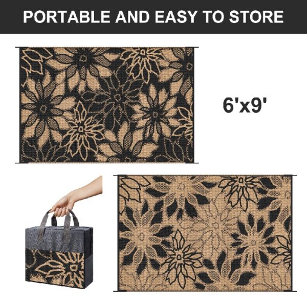 6'x 9' Outdoor Rug Plastic Waterproof Outside Foldable Mat UV Resistant Patio RV Deck Carpet,Black Brown