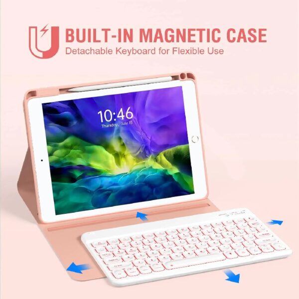 Keyboard Case for iPad 9th/8th/7th Gen 10.2 inch, iPad Air 3rd, Pro 10.5 - Colorful Backlite Keyboard, 360 Rotatable Detachable Magnetic Protective Cover, Pencil Holder, Auto Sleep/Wake