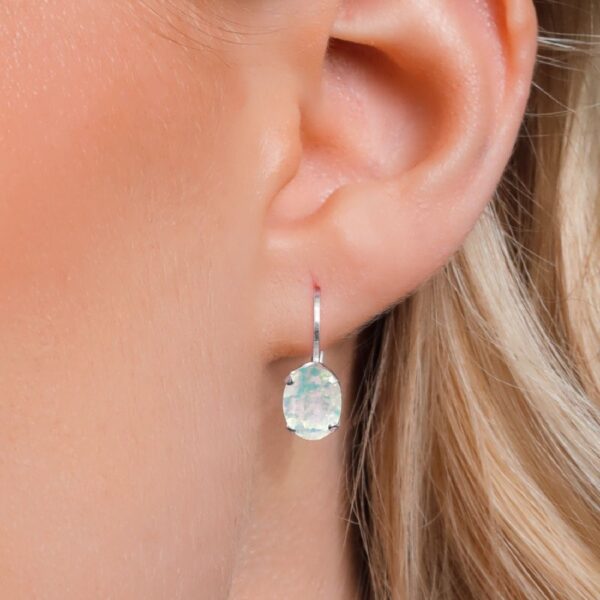Gem Stone King 925 Sterling Silver Oval Cabochon White Simulated Opal Earrings for Women (2.10 Cttw, Oval 8X6MM)