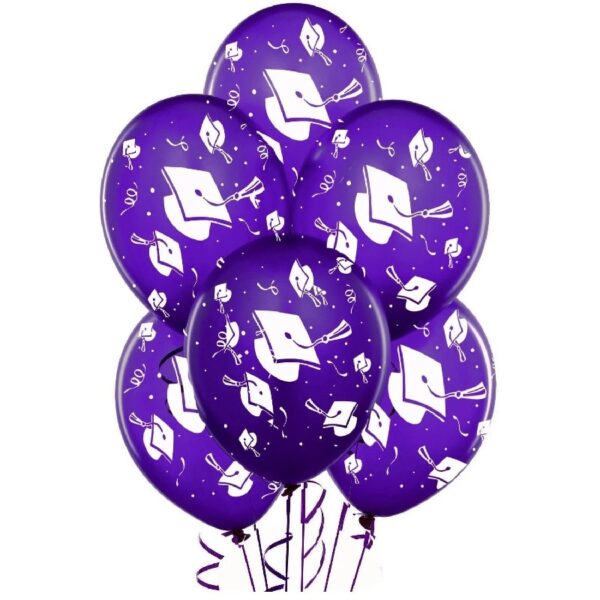 PMU Graduation Balloons 11 Inch PartyTex Premium Emerald Green with All-Over Print White Grad Caps-Confetti and Streamers Pkg/100