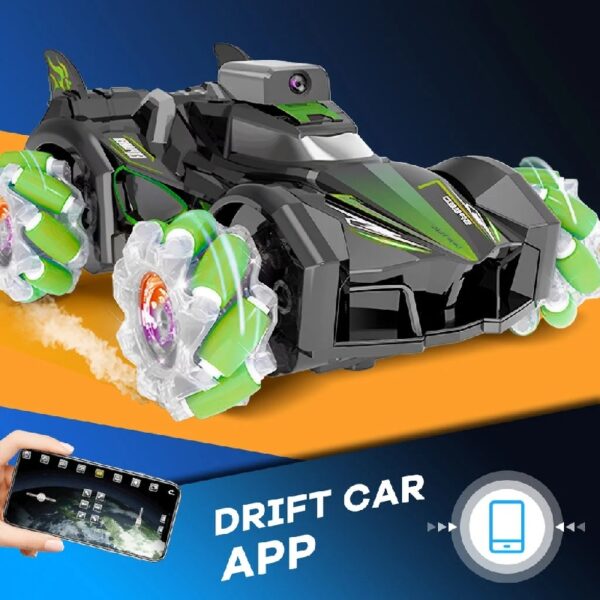 90a81c3d512f4e12a09db330015304bd RC Stunt Car with Camera HD 1080P FPV 2.4Ghz Remote Control Car,Electric Carrier Vehicle Monster Spray Trucks for Kids Adults,Green