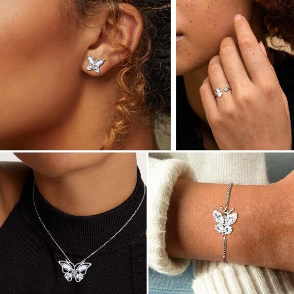 Purple Butterfly Jewelry Amethyst February Birthstone Jewelry Set Fine Necklace/Earrings 925 Sterling Silver Women Birthday Mother's Day Gifts