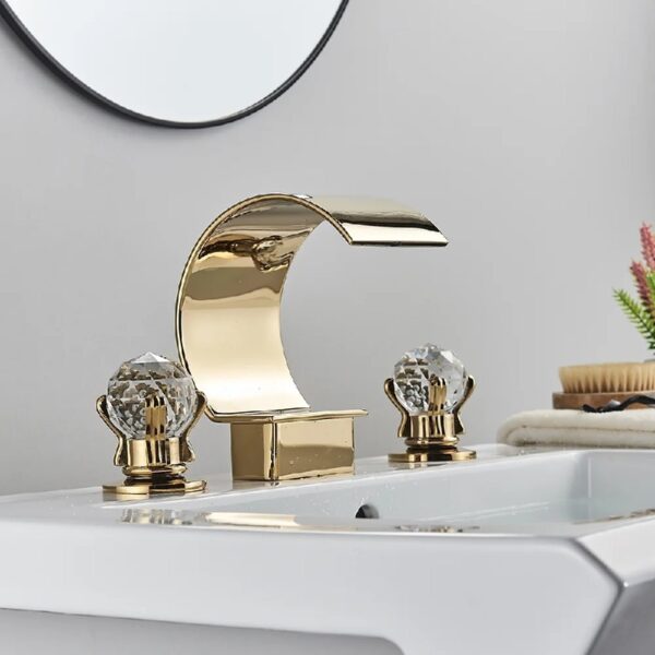 Widespread Bathroom Basin Faucet Crystal Handle Sink Mixer Tap Chrome Finish