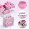 4 Trays Makeup Train Case Cosmetic Storage with Dividers Lockable Jewelry Makeup Box Organizer Pink