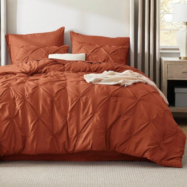 Dorm Bedding Twin Comforter Set - 5 Pieces Pintuck Bed in A Bag with Comforters, Sheets, Pillowcases & Shams