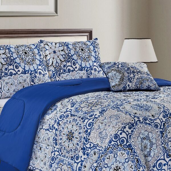 Lux Decor Collection 5 Piece Queen Down Alternative Comforter Set, Washable Duvet Bedding Set - Quatrefoil Navy