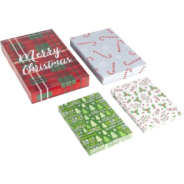 48 Pack Empty Christmas Shirt Boxes, Assorted Size Gift Boxes with Lids, Holiday Boxes for Presents in 4 Festive Designs, Perfect for Xmas Wrapping