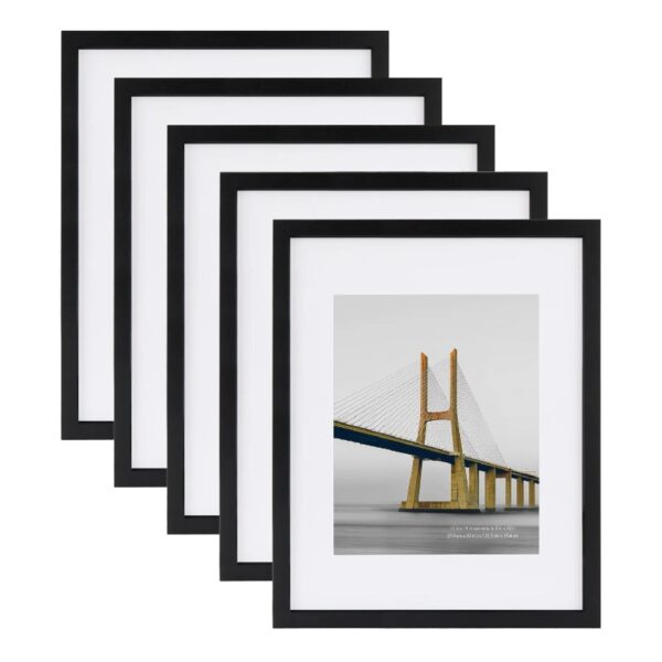 11 x 14 5-in-1 Wood Picture Frames Set-11x14 Matted to 8x10 Wall Frames, Black