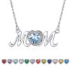 Bestyle S925 Sterling Silver Necklace for Mom Grandma Shiny CZ Heart Pendant Necklace March Created Aquamarine Birthstone Jewelry Mother's Day Gift