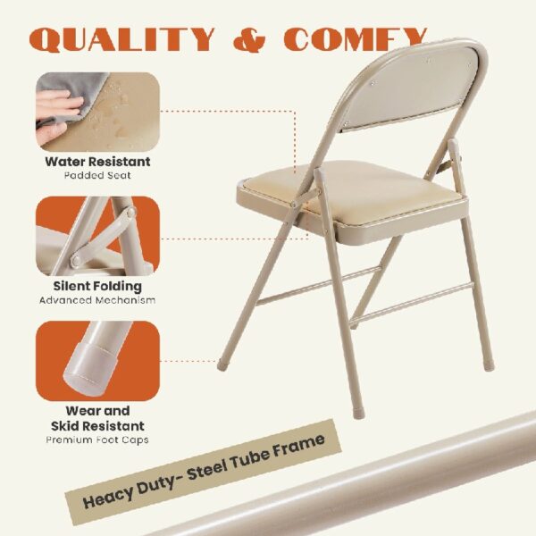 Folding Chair 2 Pack, Convenient Leather Padded Folding Chairs, Outdoor and Indoor, Khaki