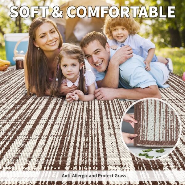Outdoor Rug Carpet 6'x9' Waterproof Reversible Patio Rug Portable Modern Abstract Indoor Outdoor Rug Plastic Straw Rug for RV Camping Garden Picnic Deck Backyard Porch Decor Gray and White