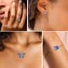 Purple Butterfly Jewelry Amethyst February Birthstone Jewelry Set Fine Necklace/Earrings 925 Sterling Silver Women Birthday Mother's Day Gifts