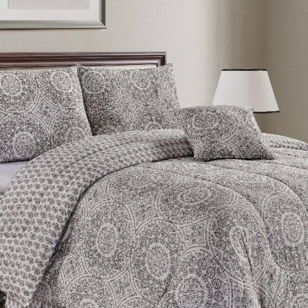 Lux Decor Collection 5 Piece Queen Down Alternative Comforter Set, Washable Duvet Bedding Set - Quatrefoil Navy