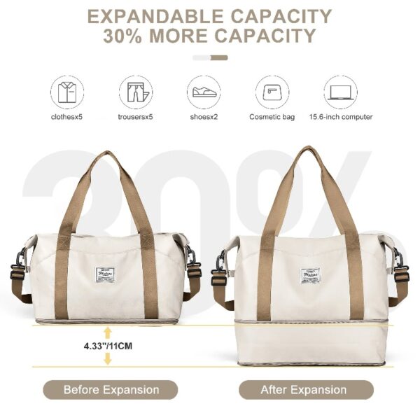 92854e67f53544fc8cfbb32d0176a0fb Weekender Bags for Women, Travel Duffel Bags with Shoe Compartment,Personal Item Travel Bag for Airlines, Carry on Overnight Tote Bag for women,Beige&Brown