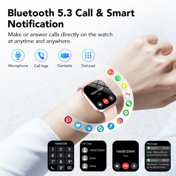 Smart Watch Fits for Android and iPhone, IP68 Waterproof Smartwatch for Women Men 100+ Sports Modes 1.91-inch Fitness Tracker, Smart Watch with Bluetooth Call(Answer/Make Calls), for Gift Black