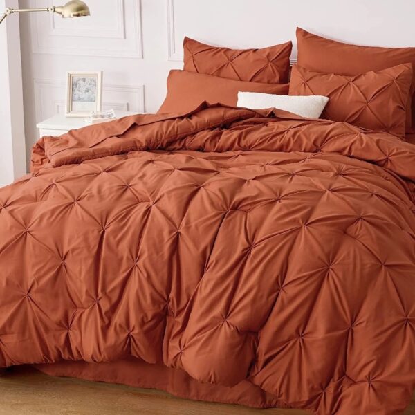 Dorm Bedding Twin Comforter Set - 5 Pieces Pintuck Bed in A Bag with Comforters, Sheets, Pillowcases & Shams
