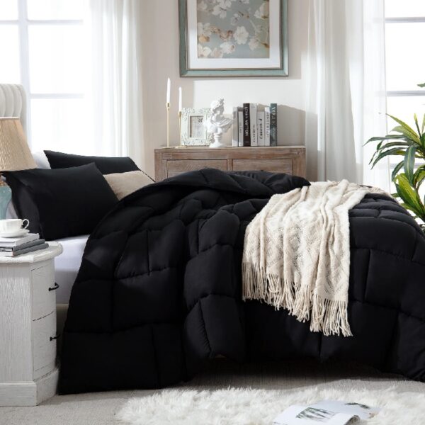 3 Pieces Bed in a Bag Comforter Set Duvet Insert,Reversible,Red/Black,Full Size Comforter Set-200GSM