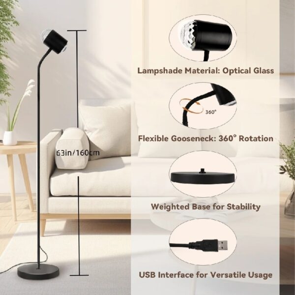 Sunset Floor Lamp with Ocean Wave Effect, 360° Rotation, 7 Color Filters, Boho Decor Lamp