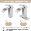 Brushed Nickel Waterfall Bathroom Faucet Lavatory Single Handle 1 or 3 Hole Bathroom Sink Faucet Washbasin Faucet with Deck and Pop-up Drain