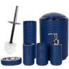 Bathroom Accessories Sets 6 Piece Bath Ensemble Includes Soap Dispenser, Toothbrush Holder, Toothbrush Cup, Soap Dish for Decorative Countertop and Housewarming Gift, Dark Blue