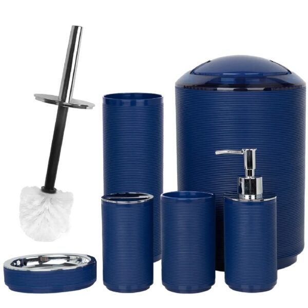 Bathroom Accessories Sets 6 Piece Bath Ensemble Includes Soap Dispenser, Toothbrush Holder, Toothbrush Cup, Soap Dish for Decorative Countertop and Housewarming Gift, Dark Blue