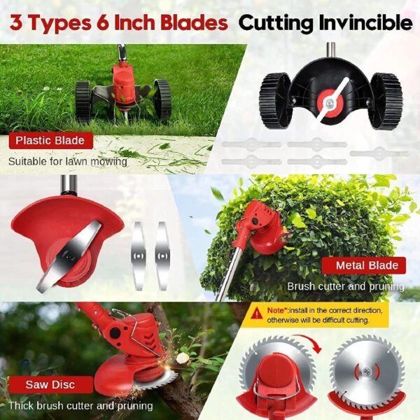 24V Black Electric Weed Eater Lawn Edger Cordless Grass String Trimmer Cutter + 2 Batteries & 3 Types Blades