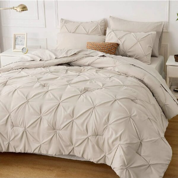 Dorm Bedding Twin Comforter Set - 5 Pieces Pintuck Bed in A Bag with Comforters, Sheets, Pillowcases & Shams
