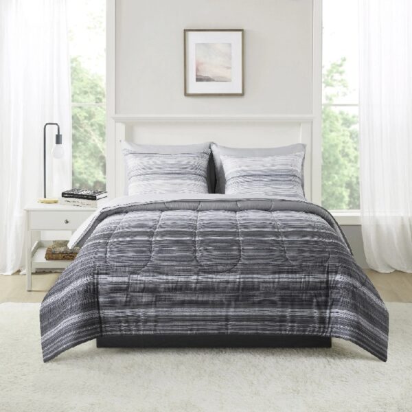 7 Piece Reversible Bed in a Bag Comforter Set with Sheets, Black, Queen