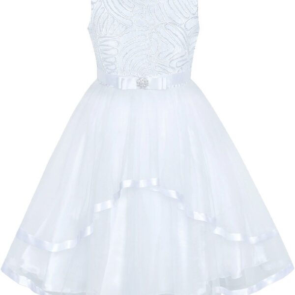 Flower Girls Dress Blue Belted Wedding Party Bridesmaid 12