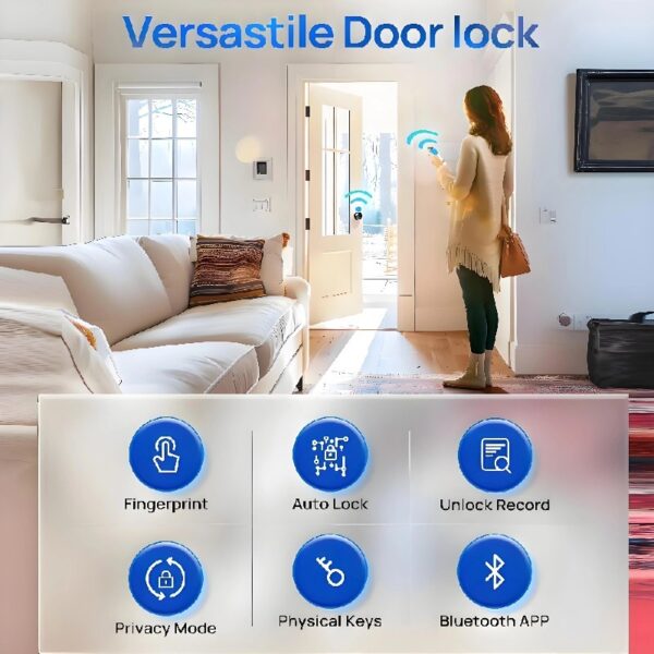 Smart Door Knob, Keyless Smart Door Lock Smart Deadbolt with App Control & Fingerprint & 2 Keys,Electronic Door Lock for Home, Apartment, Office,Bronze