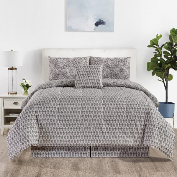 Lux Decor Collection 5 Piece Queen Down Alternative Comforter Set, Washable Duvet Bedding Set - Quatrefoil Navy