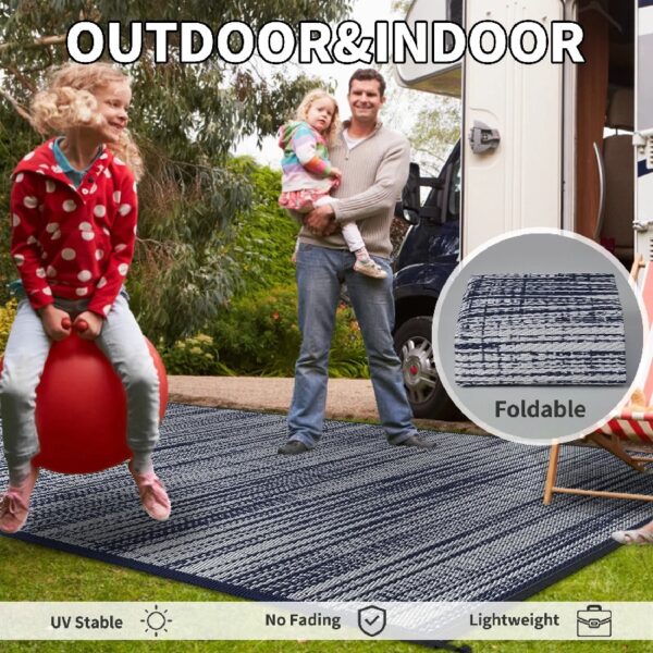 Outdoor Rug Carpet 6'x9' Waterproof Reversible Patio Rug Portable Modern Abstract Indoor Outdoor Rug Plastic Straw Rug for RV Camping Garden Picnic Deck Backyard Porch Decor Gray and White
