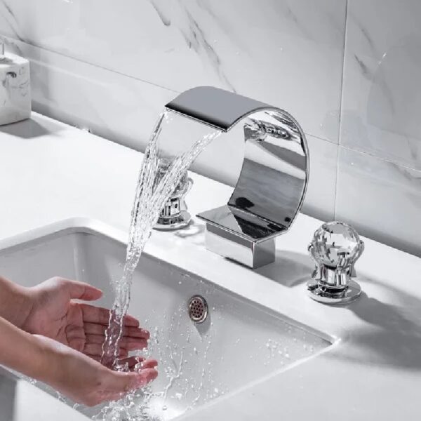 Widespread Bathroom Basin Faucet Crystal Handle Sink Mixer Tap Chrome Finish