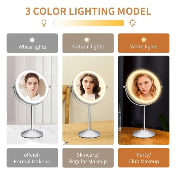 Funtouch Double-Sided Lighted Chrome Makeup Mirror, 10x Magnification, Adjustable Swivel Vanity Mirror