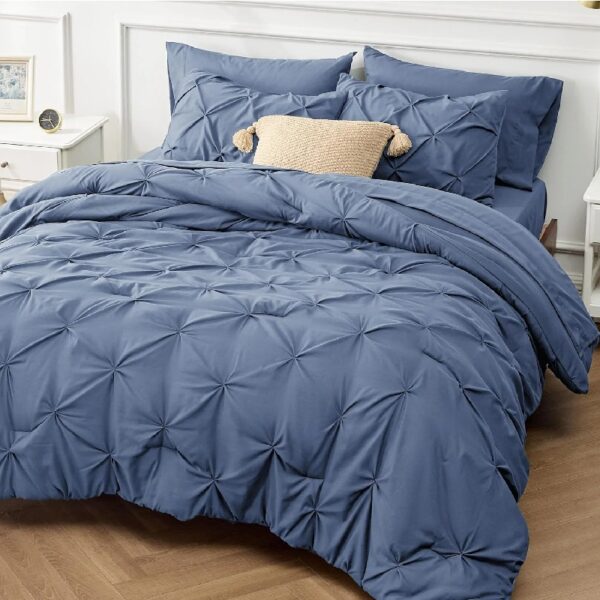 Dorm Bedding Twin Comforter Set - 5 Pieces Pintuck Bed in A Bag with Comforters, Sheets, Pillowcases & Shams
