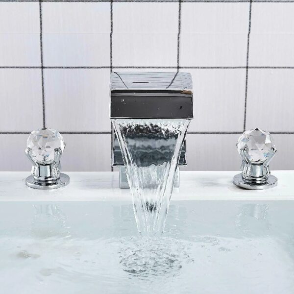 Widespread Bathroom Basin Faucet Crystal Handle Sink Mixer Tap Chrome Finish