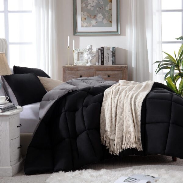 3 Pieces Bed in a Bag Comforter Set Duvet Insert,Reversible,Red/Black,Full Size Comforter Set-200GSM