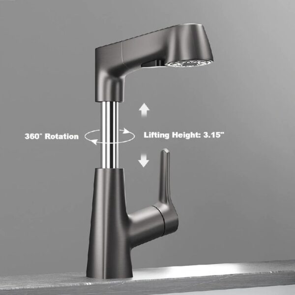 Faucet, Pull-Out, Spray Pattern, Lift, for Kitchen and Bathroom,Gray