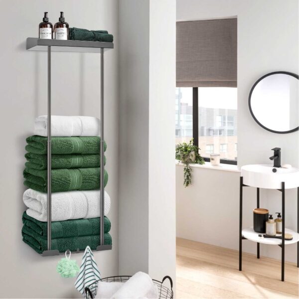 Livhil Wall Towel Rack for Rolled Towels, New Upgrade Towel Racks for Bathroom Wall Mounted, Bathroom Bar Towel Storage, Metal Bath Towel Holder for Folded Large Towel Washcloths, Black