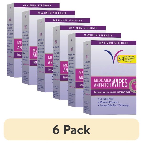(6 pack) Anti-Itch Medicated Wipes, Maximum Strength for Instant Relief, 12 Count, Unscented