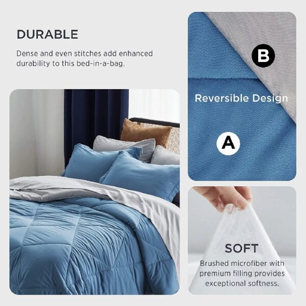 Light Purple Queen Comforter Set - 7 Pieces Reversible Queen Bed in a Bag, Queen Bed Set Light Purple and Grey with Comforters, Sheets, Pillowcases & Shams