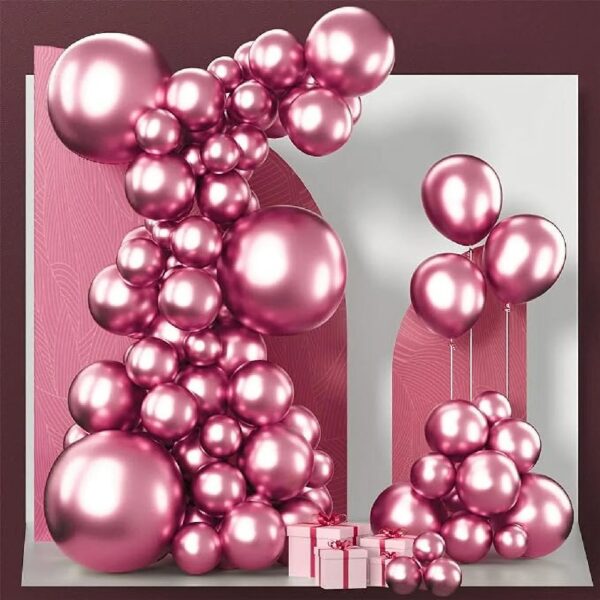PartyWoo Metallic Dark Pink Balloons, 100 pcs Metallic Pink Balloons Different Sizes Pack of 18 Inch 12 Inch 10 Inch 5 Inch for Balloon Garland or Arch as Birthday Decorations, Party Decorations