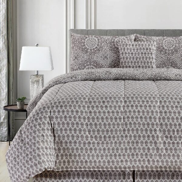 Lux Decor Collection 5 Piece Queen Down Alternative Comforter Set, Washable Duvet Bedding Set - Quatrefoil Navy